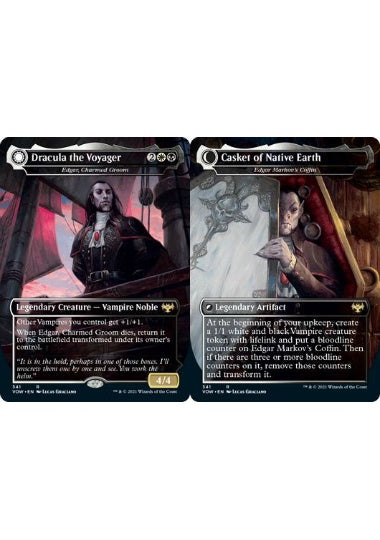 (英)【Foil】航海者ドラキュラ / Dracula the Voyager - 我が土地の棺 / Casket of Native Earth[魅せられた花婿、エドガー / Edgar, Charmed Groom - エドガー・マルコフの棺 / Edgar Markov's Coffin] ★ボーダーレス★(ドラキュラシリーズ・カード) 【VOW】 No.341