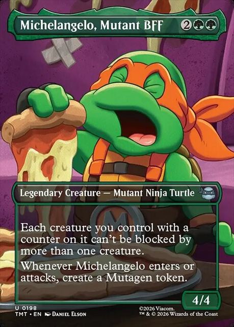 (英)【Foil】ミュータントの親友、ミケランジェロ / Michelangelo, Mutant BFF ★ボーダーレス★(シーン・カード) 【TMT】 No.198