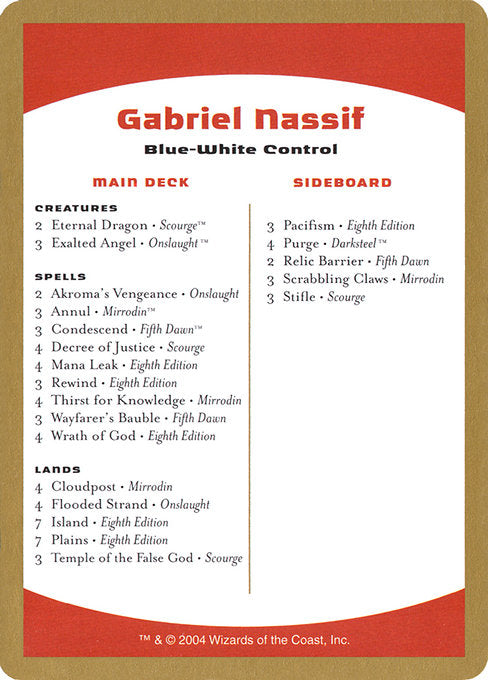(英)デッキリスト Gabriel Nassif【WC04】 World Championship Decks 2004 Gabriel Nassif 金枠 No.101
