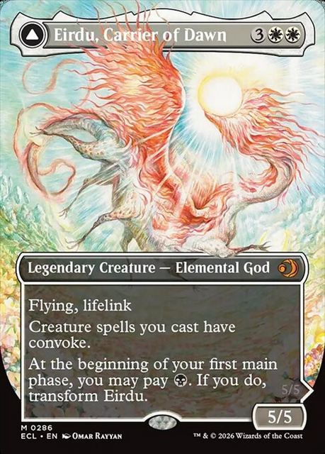 (英)【Foil】払暁をもたらすもの、エイルドゥ - 黄昏をもたらすもの、イルシー / Eirdu, Carrier of Dawn - Isilu, Carrier of Twilight ★ボーダーレス★ 【ECL】 No.286