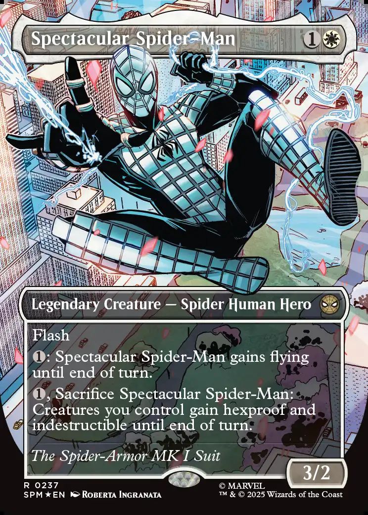 (英)【テクスチャーFoil】スペクタキュラー・スパイダーマン / Spectacular Spider-Man ★ボーダーレス★(「コスチューム・チェンジ」カード(Spider-Armor)) 【SPM】 No.237