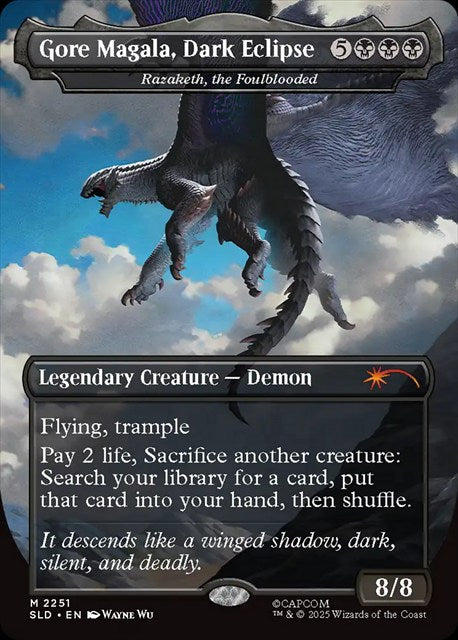 (英)【Foil】光蝕む黒衣ゴア・マガラ - Gore Magala, Dark Eclipse[穢れた血、ラザケシュ / Razaketh, the Foulblooded]【SLD】 Secret Lair x Monster Hunter: The Monsters II No.2251