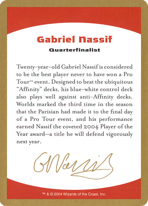 (英)紹介カード Gabriel Nassif【WC04】 World Championship Decks 2004 Gabriel Nassif 金枠 No.100