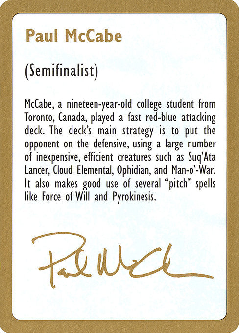 (英)紹介カード Paul McCabe【WC97】 World Championship Decks 1997 Paul McCabe 金枠 No.126