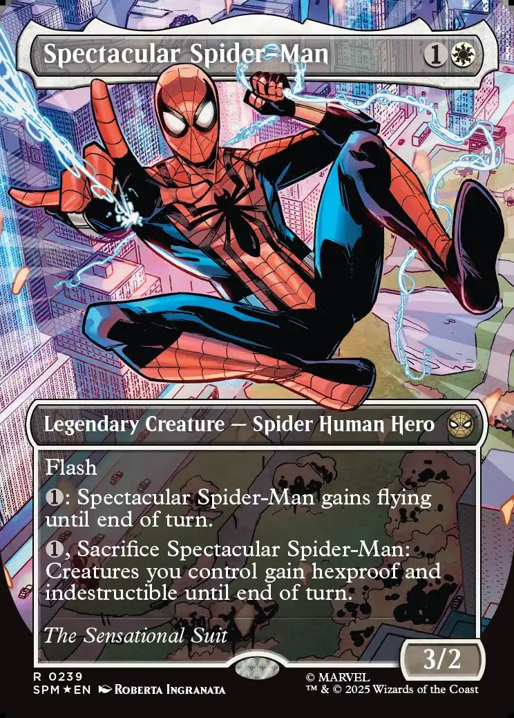 (英)【テクスチャーFoil】スペクタキュラー・スパイダーマン / Spectacular Spider-Man ★ボーダーレス★(「コスチューム・チェンジ」カード(Sensational)) 【SPM】 No.239