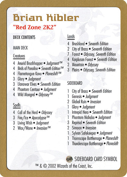 (英)デッキリスト Brian Kibler【WC02】 World Championship Decks 2002 Brian Kibler 金枠 No.147