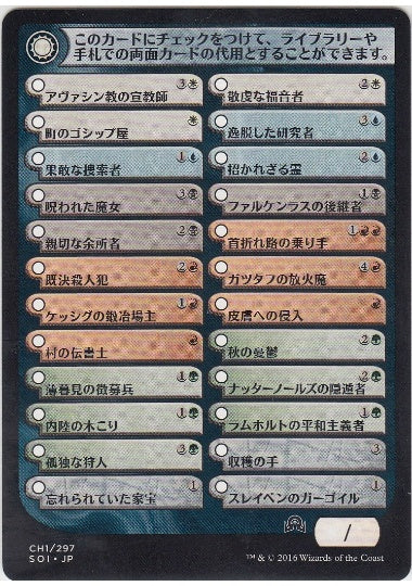 (日)イニストラードを覆う影 チェックリスト・カード / Shadows over Innistrad Checklist Card【SOI-TOKEN】 No.CH1